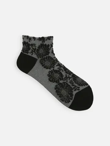 【ゴムくちソフト】お花フロートちょい長ショートソックス