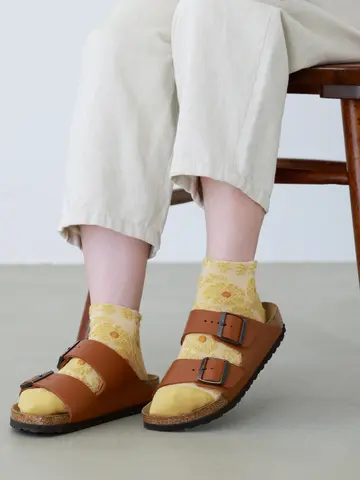 【ゴムくちソフト】お花フロートちょい長ショートソックス