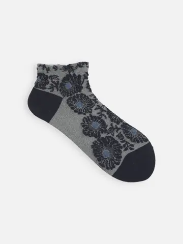 【ゴムくちソフト】お花フロートちょい長ショートソックス