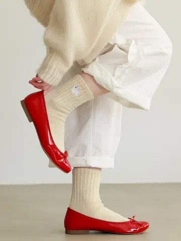 毛混アメリブ動物刺繍ショートソックス