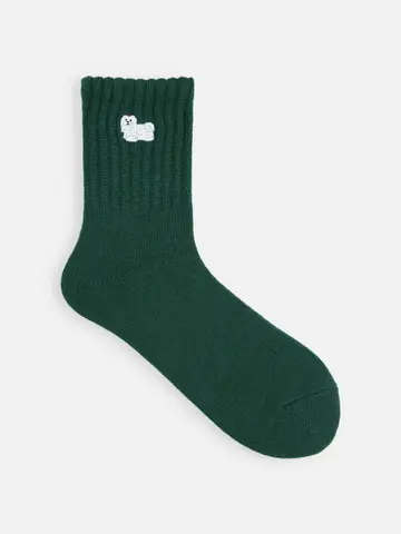 毛混アメリブ動物刺繍ショートソックス