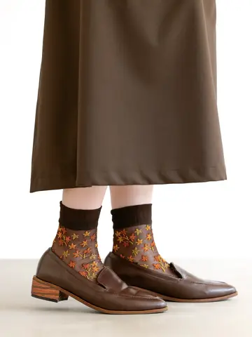 チュールモミジ柄ショートソックス