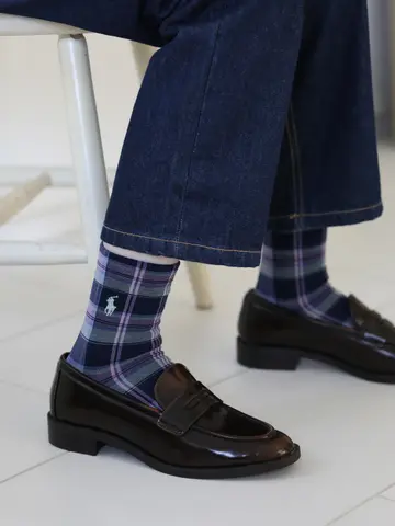 RL ポニー刺繍マドラスチェックショートソックス