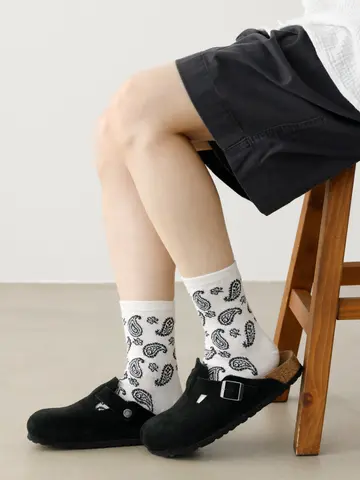 綿麻ペイズリーショートソックス