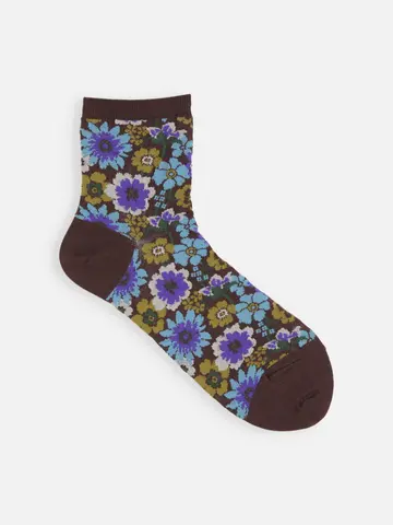 ガーゼ調エスニックフラワーショートソックス