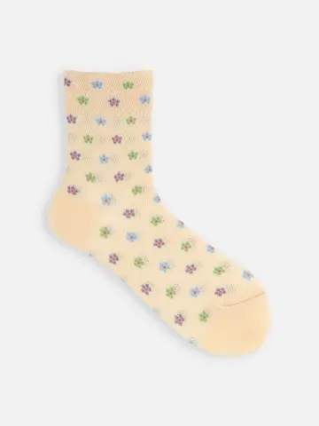 【さらっと冷感】 メッシュポッピングフラワーショートソックス