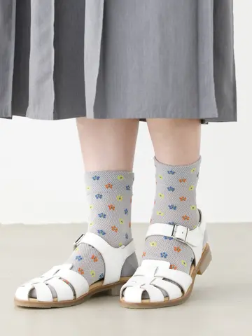 【さらっと冷感】 メッシュポッピングフラワーショートソックス