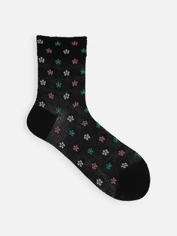 【さらっと冷感】 メッシュポッピングフラワーショートソックス