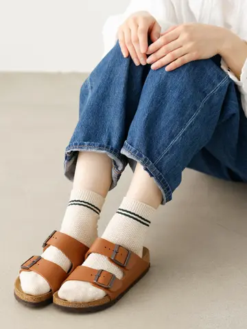 【綿麻】リンクス鹿の子ラインショートソックス