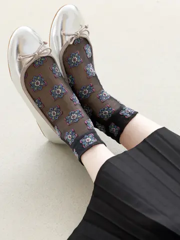 チュールタイル柄ショートソックス
