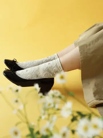 メランジ花柄ショートソックス