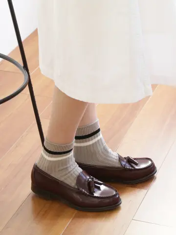 リブ2本ラインショートソックス