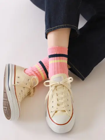 リブ2本ラインショートソックス