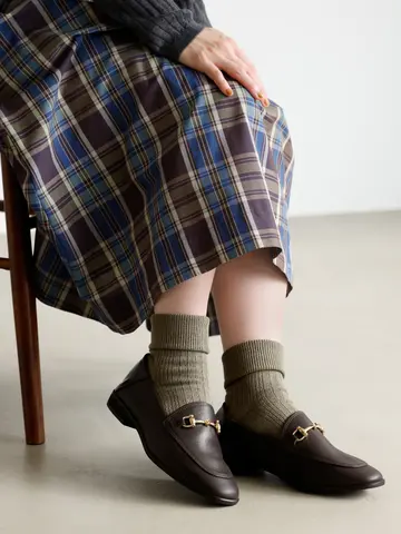 毛混ランダムリブ折り返しショートソックス