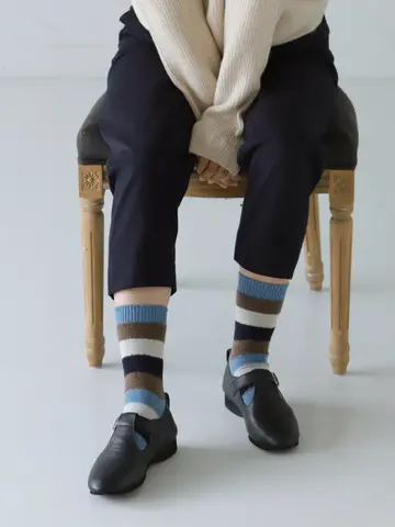 異素材ボーダーショートソックス