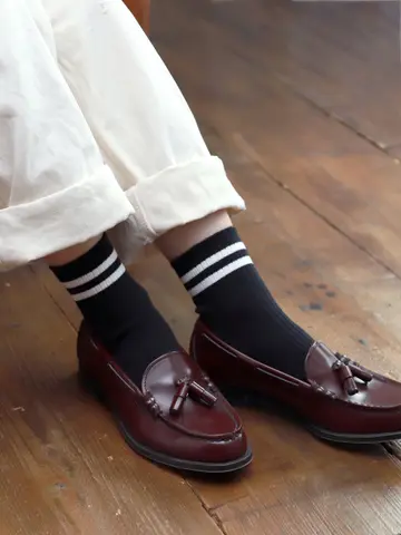 【定番】2本ライン3×1リブショートソックス