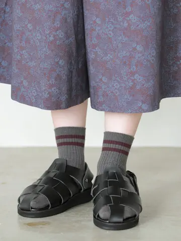 【定番】2本ライン3×1リブショートソックス