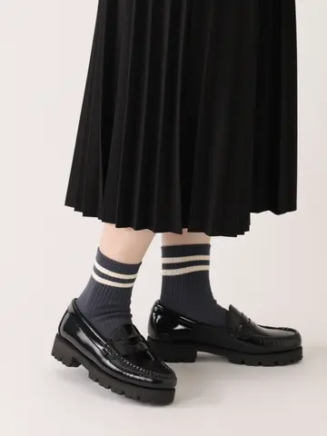 【定番】2本ライン3×1リブショートソックス