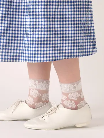 チュール牡丹柄ショートソックス