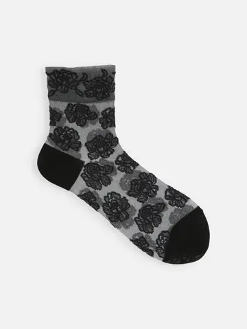 チュール牡丹柄ショートソックス