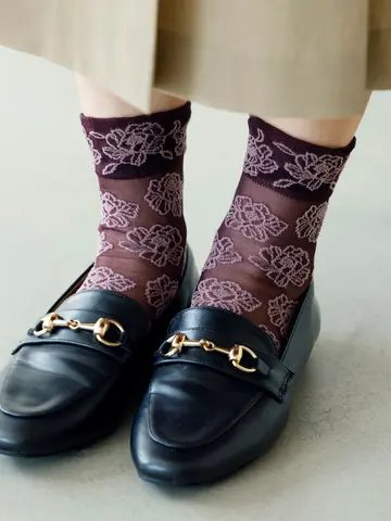 チュール牡丹柄ショートソックス