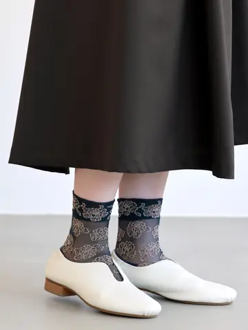 チュール牡丹柄ショートソックス