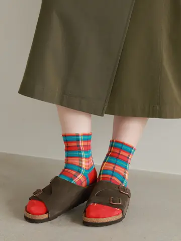 カラフルマドラスチェックショートソックス