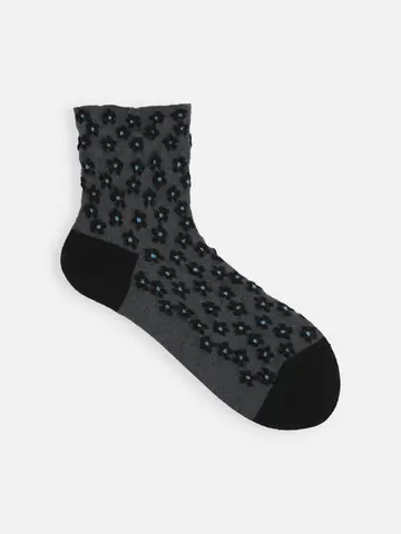 綿麻フロートエンボスフラワーショートソックス