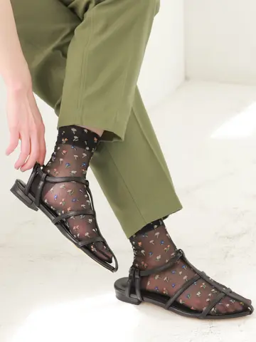 シアーフラワーショートソックス