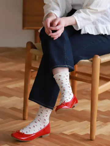 くるくるワッフル花柄ショートソックス