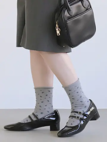 くるくるワッフル花柄ショートソックス