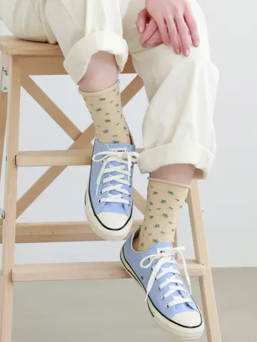 くるくるワッフル花柄ショートソックス