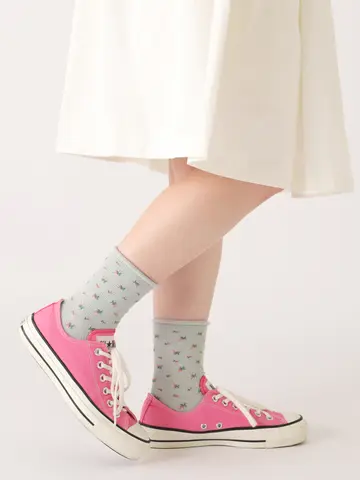 くるくるワッフル花柄ショートソックス