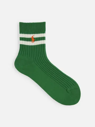 RL ポニー刺繍２本ラインショートソックス