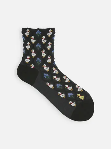 毛混フロートフラワーDuckショートソックス