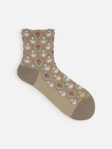 毛混フロートフラワーDuckショートソックス