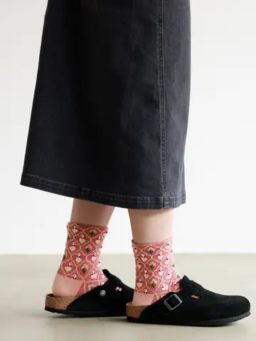 毛混フロートフラワーDuckショートソックス