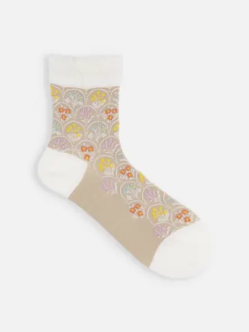 毛混フロートフラワーブーケショートソックス