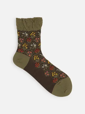 毛混フロートフラワーブーケショートソックス