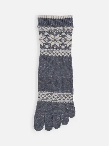 毛混ゴムなし雪柄フェアアイル五本指ソックス