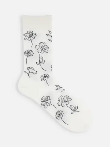 線画植物柄ソックス