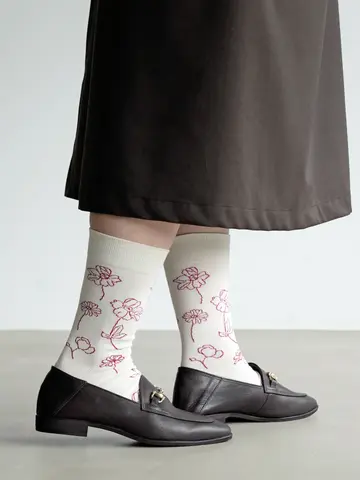 線画植物柄ソックス