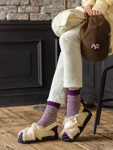 毛混引き揃えメッシュソックス