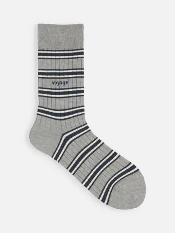 【Epyuk】ロゴ刺繍マルチボーダーリブソックス