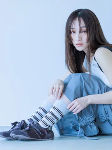 【Epyuk】ロゴ刺繍マルチボーダーリブソックス