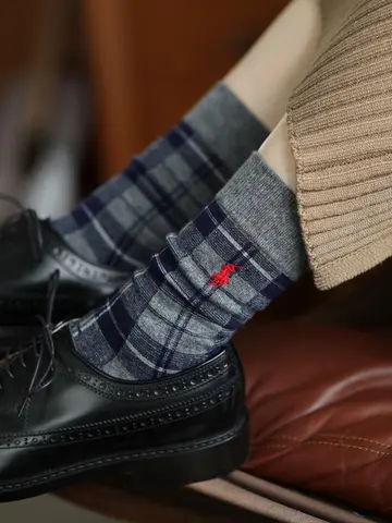 【POLO】ポニー刺繍チェック柄ソックス