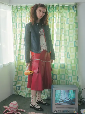 レトロダイヤ花柄リブ風ソックス