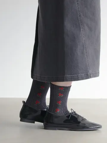 レトロダイヤ花柄リブ風ソックス