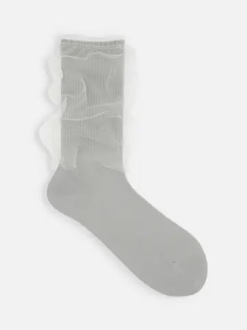 3WAY縫製チュールリブ無地ソックス