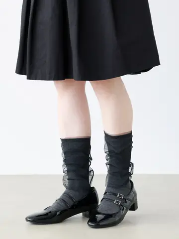 3WAY縫製チュールリブ無地ソックス